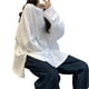 thumbnail image 3 of Camiseta Mujer Cuello Redondo Color Sólido Manga Larga Casual Suelta Top, Blanco, M Inevent AP001280-05B, 3 of 7