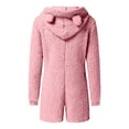 thumbnail image 3 of Furry Fleece Warm Jumpsuit Shorts for Women 2024 Winter Thermal Loungewear Casual Baggy Long Sleeve Hooded Rompers, 3 of 5
