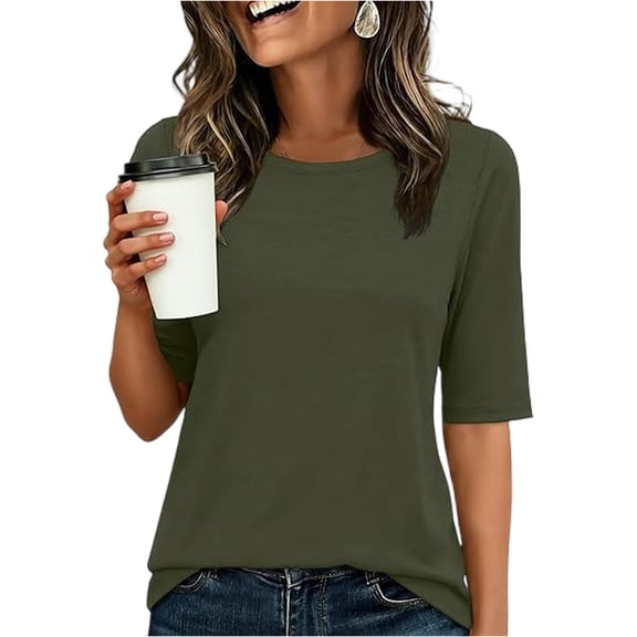 Womens Half Sleeve T Shirts Crew Neck Summer Tops Fashion Tee Casual Basic Comfy Outfits Clothes Army Green M