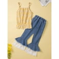 thumbnail image 3 of Kid Girl Long Pants Outfits, Sleeveless Plaid Pattern Lace Patchwork Sling Tank Tops + Elastic Waist Flare Pants Set, 3 of 9