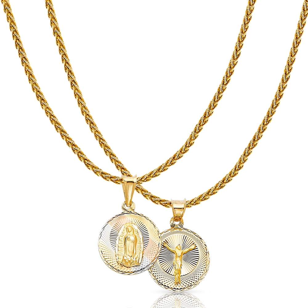 14k Tri Color Gold Double Sided Round Religious Pendant Charm
