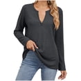 thumbnail image 2 of Tawop Tops Blouse Shirts for Women Henley Stripped Ribbed Long Sleeve Pullovers Dark Gray Xl, 2 of 5