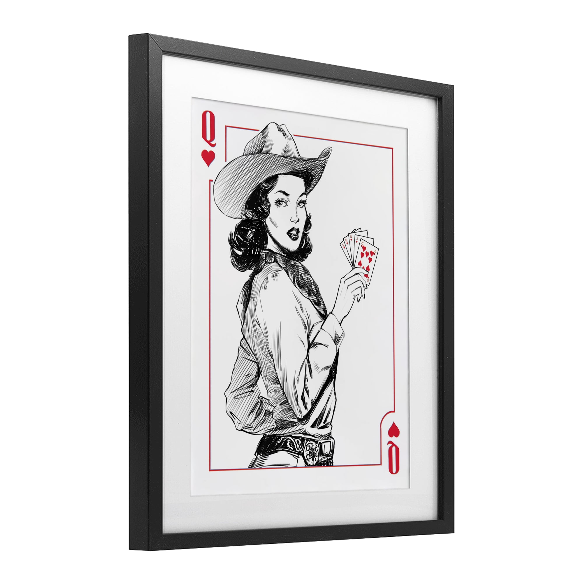 Stupell Industries Cowgirl Queen of Hearts Black Framed Print Under Glass, design by Ziwei Li