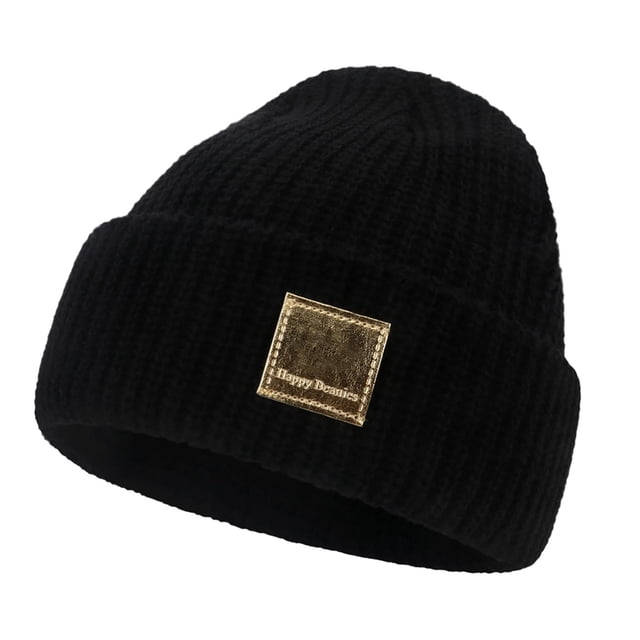 ManxiVoo Bonnet Tricoté à Revers Extensible Protection des Oreilles Bonnet d'Hiver pour Garçons et Filles Noir