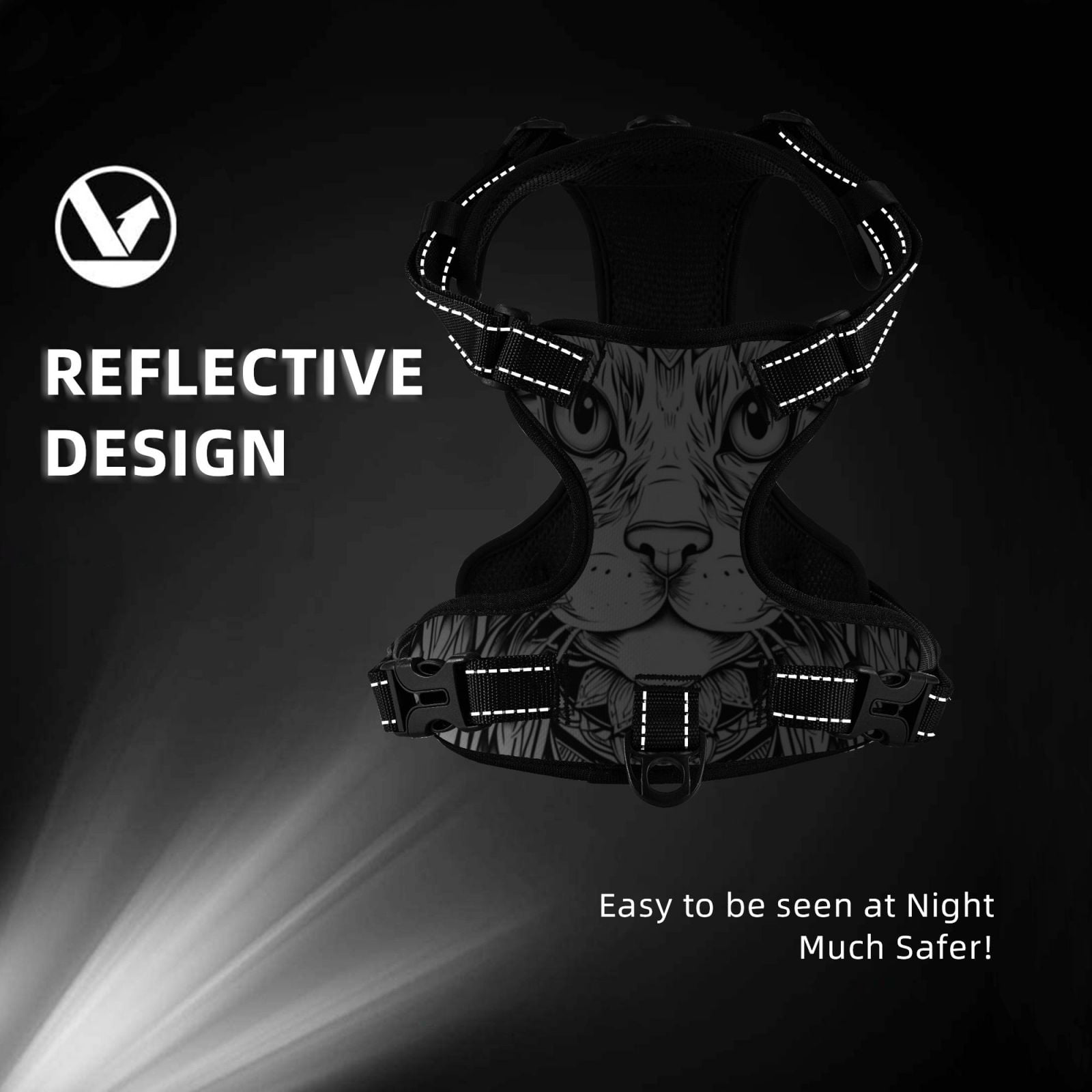 Vsdgher Intricate Cat Mandala Dog Harness, No-Pull Pet Harness, Dog Vest, Pet Vest for Small to Large Dogs-Small