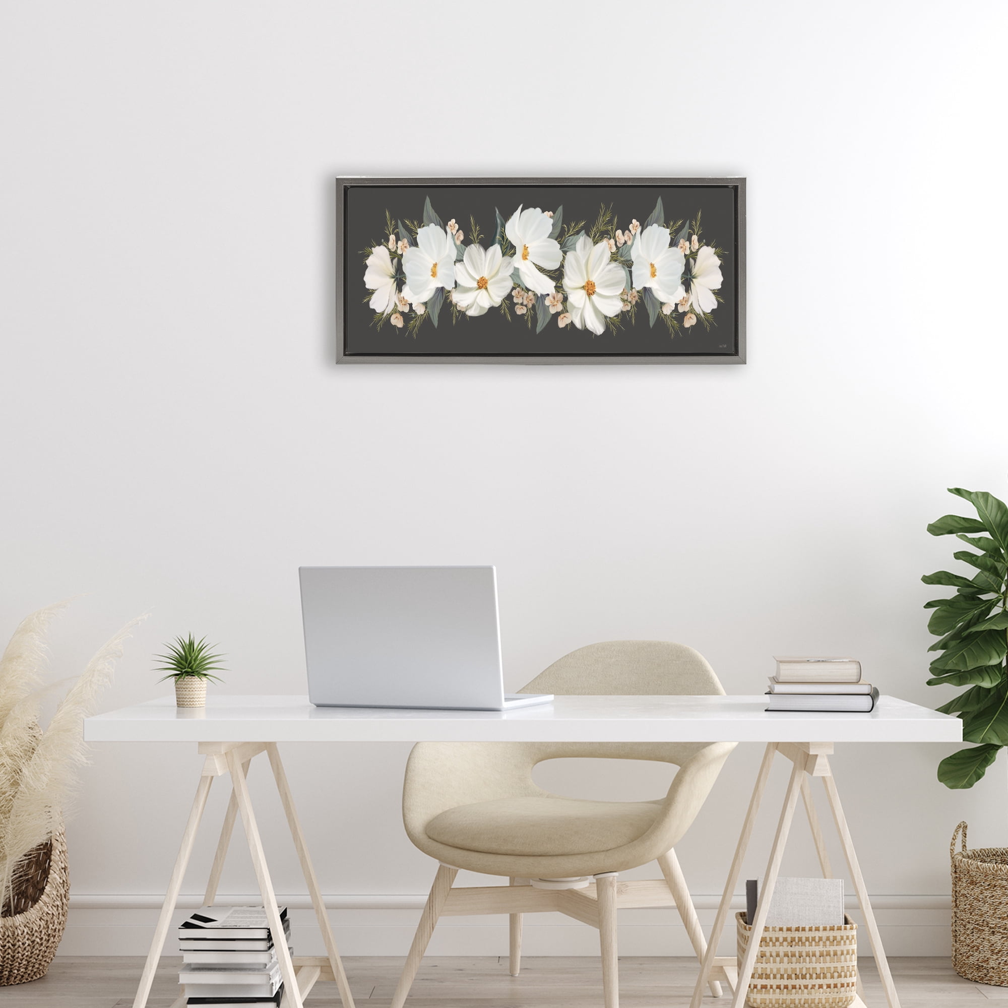 Stupell Industries Line Of Lace Cosmos Gray Framed Floater Canvas Wall Art, design by House Fenway