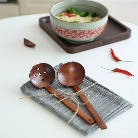 

1/2Pcs Japanese-Style Long-Handled Wooden Soup Ladle Colander Tableware Kitchen Cooking Spoon Ramen Hotpot Colander