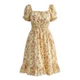 thumbnail image 4 of VBVC Women's Smocked Square Neck Floral Midi Dress , Ladies' Short Puff Sleeve A-Line Dress , Summer Ruffle Hem Swing Dress For Women, S-5XL, 4 of 6