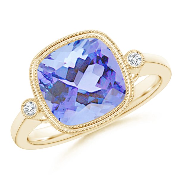 Angara December Birthstone Ring Bezel Set Cushion Tanzanite Ring with Milgrain Detailing in