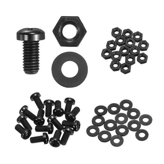 Uxcell 15 Set M6x10mm Nylon Plastic Cross Round Head Screw Phillips Bolts Hex Nuts Flat Washers Assortment Kit, Metric Full Thread Bolt Fasteners for DIY Machine Assembly, Black