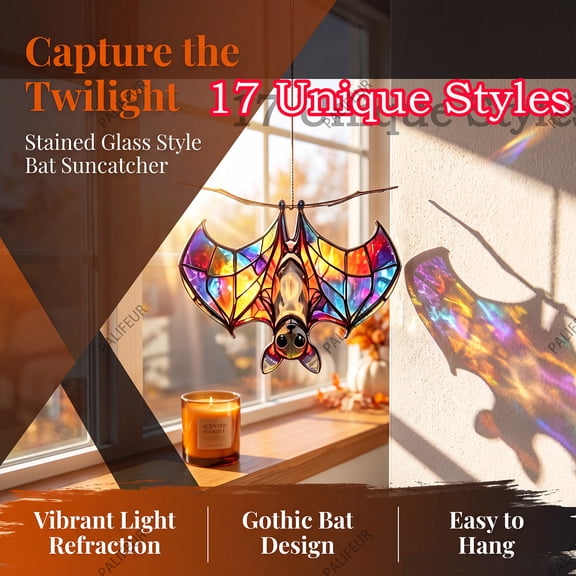 Bats Halloween Decorations 2D Acrylic Wall Art 9.3x7.9in Hanging Gothic Window Ornament Spooky Room Decor for Home Party by PALIFEUR