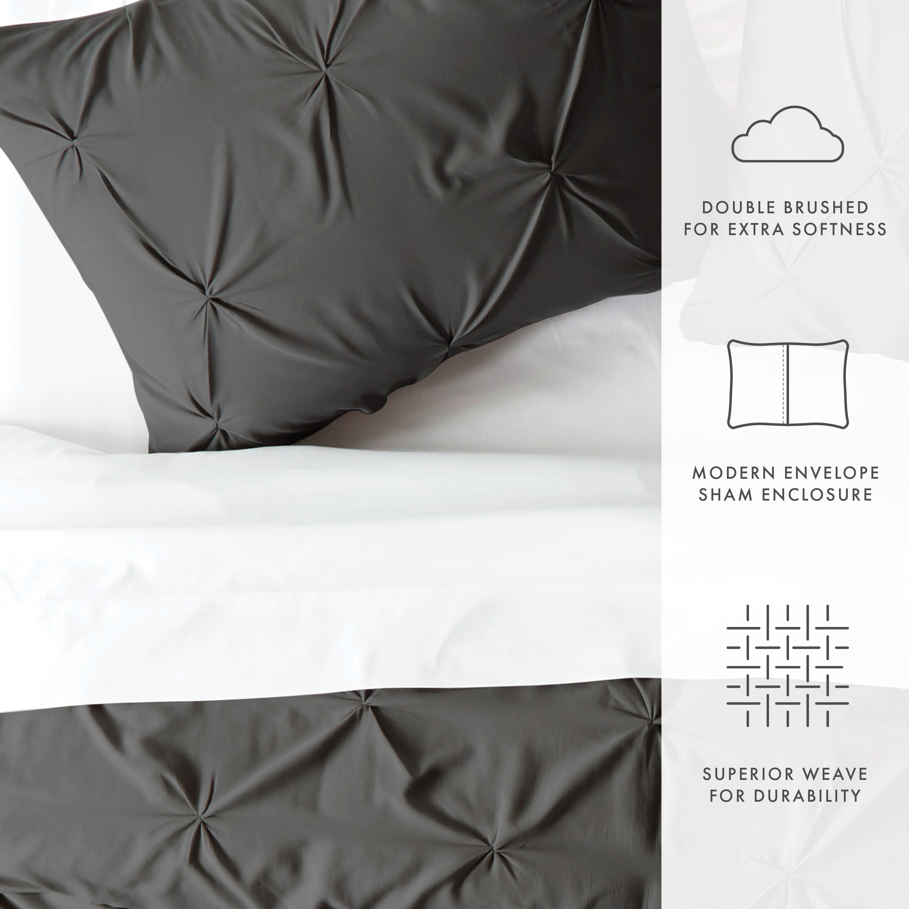 Noble Linens Gray Pinch Pleat 2-Piece Duvet Cover Set, Twin/Twin XL