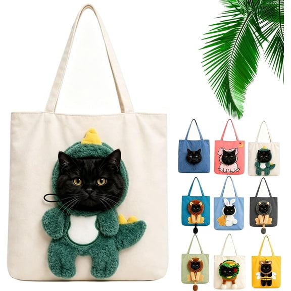 Cute Dew Head Shape Cat Bag, Pets Carrier Shoulder Bag Portable Canvas Tote, Top Snap Inner Tether Clip Foldable Handheld Outdoor, for Small Cats and Tiny Dogs, Stylish Convenient