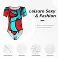 thumbnail image 4 of Goofa Geometry Dash Printed Women Rash Guard Short Sleeve,Tummy control Swimsuit Surfing Swimsuit Bathing Suit One Piece Swimsuit UPF 50-Small, 4 of 7