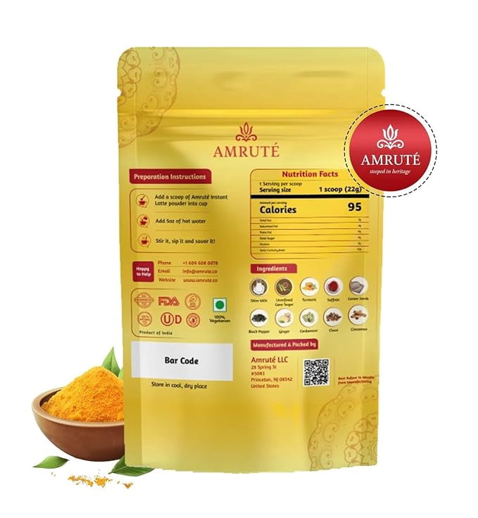 Amruté Turmeric Chai Tea Latte – 10 Single Serves, Instant Chai Drink Mix