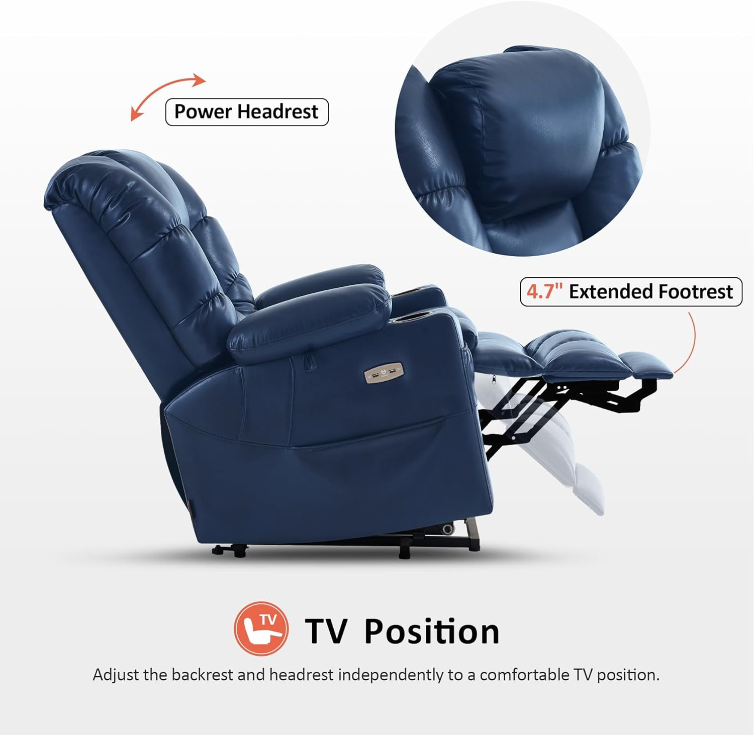 MCombo Large Triple Motor Power Lift Recliner Chair for Tall Elderly, Faux Leather, Blue