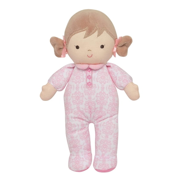 Muñeca bebé Little Me Plush de 11 pulgadas con sonajero Brigitte (rosa damasco floral)