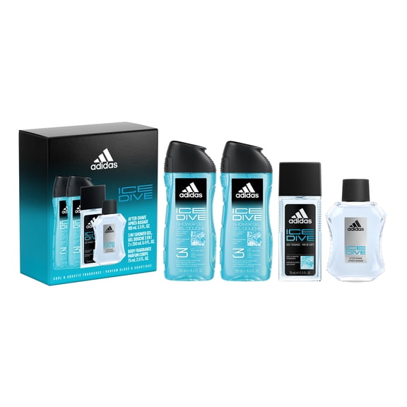 Adidas Ice Dive Men's 4 Piece Holiday Giftset Including Body Wash(2x), Fragrance and Aftershave