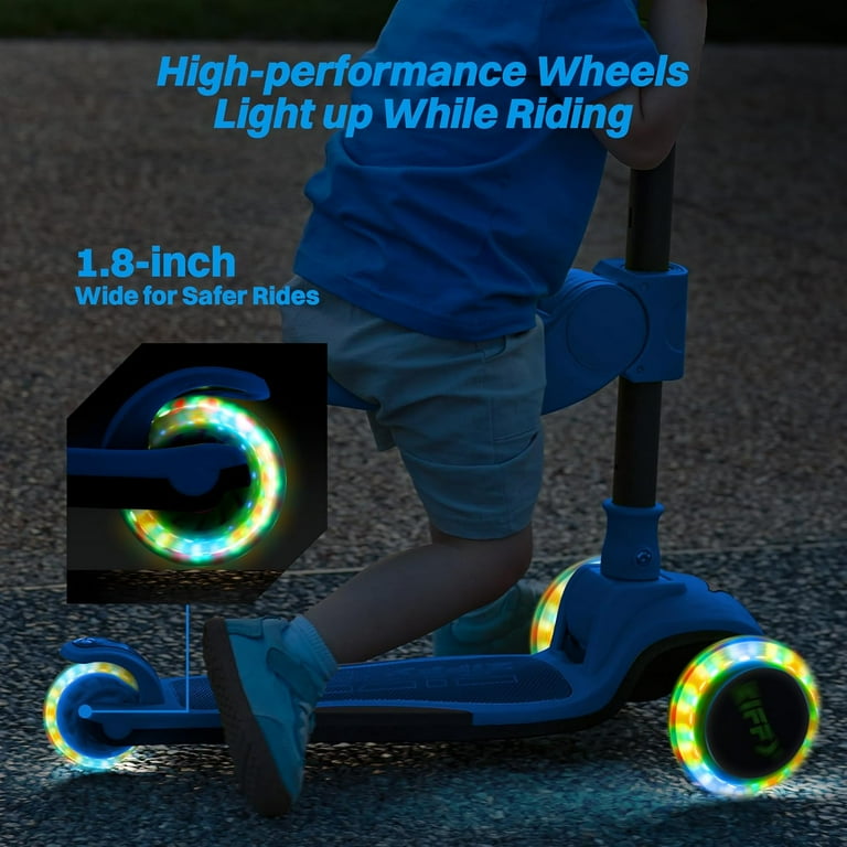 ZIFFY 2-in-1 Toddler Scooter with Seat, 3 Wheel LED Lights Kids