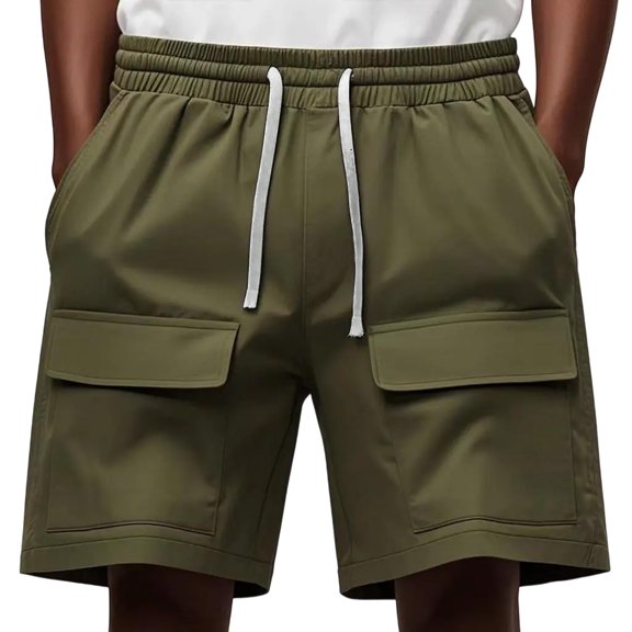 Mceream Mens Shorts Cargo Elastic Waist Stretch Summer Casual Shorts with Multi Pocket Drawstring Classic Workwear for Daily Athletic Hiking Beach Shorts Army Green L