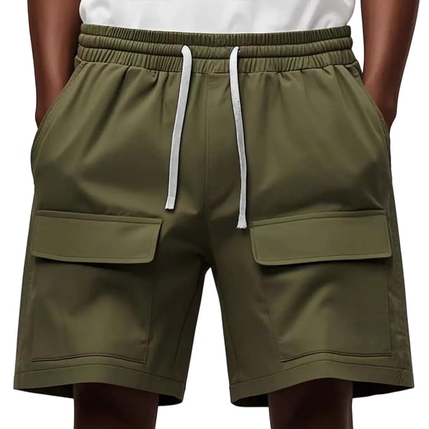 pstuiky Pantalones cortos para hombre, Pantalones cortos deportivos informales holgados de verano de color liso para hombre, con múltiples bolsillos, para playa Pantalones cortos de golf