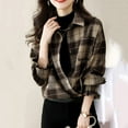 thumbnail image 5 of Stamzod Shackets for Women 2025 Turndown Long Sleeve Plaid Shirt Jacket with Pocket Trendy Fall Fashion Women Casual Shacket Brown B S, 5 of 9