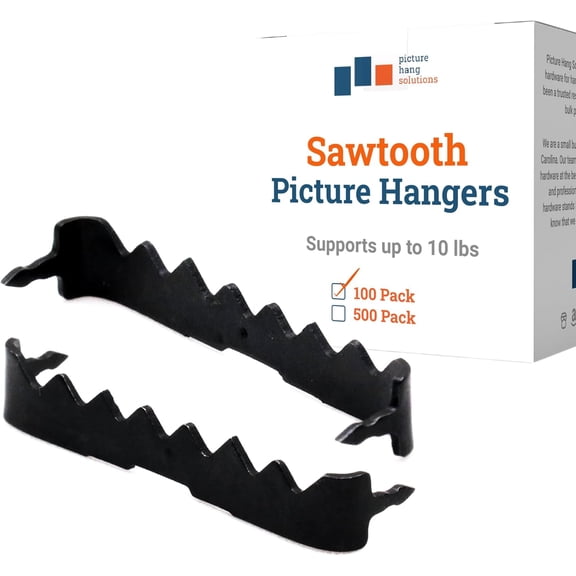 Sawtooth Picture Hangers - 100 Pack - 1" 3/4 Black Saw Tooth Hangers, No Nail, No Additional Hardware Needed