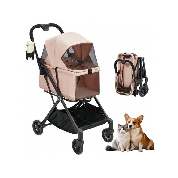 Pet Stroller For Dogs And Cats - 4 Wheels Lightweight Foldable Dog Stroller,Ideal For Small To Medium Pets - Up To 50Lbs,With 360-Degree Front Wheels & Foot Brake System