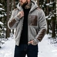 thumbnail image 2 of Mens Fleece Jacket Hooded Full Zip Faux Leather Trim Warm Soft Winter Coat with Pockets Winter Outdoor Casual Work Travel Wear, 2 of 6