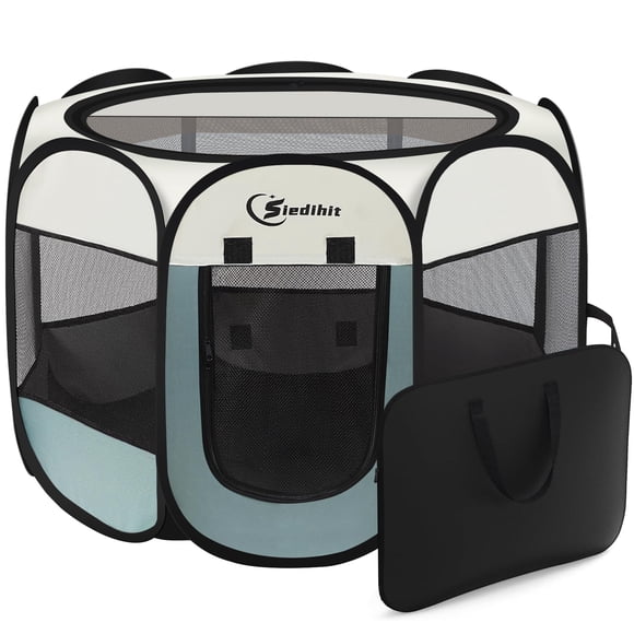 Playpen Siedihit Pet para perros pequeños, gatos y conejos con funda gris
