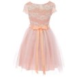 thumbnail image 2 of Little Girl Cap Sleeve Lace Pearl Tulle Graduation Wedding Flower Girl Dress USA Blush 4 JKS 2133P BNY Corner, 2 of 5