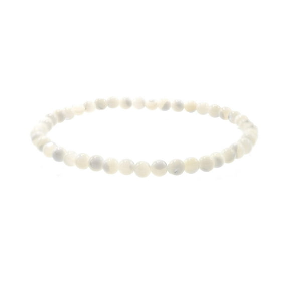 LTC Designs 4mm Smooth White Mother of Pearl (Shell) Stretch Bracelet, 7" for Unisex Adults