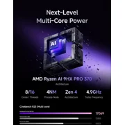MINISFORUM N5 Air NAS with AMD Ryzen 7 255, 2X SODIMM DDR5-5600MHz, 64GB SSD, 1xHDMI+2xUSB4 Outputs, 5X HDD Slot, M.2 2230/2280/22110/U.2 Slots, 5GbE+10GbE LAN Port, RAID Support NAS
