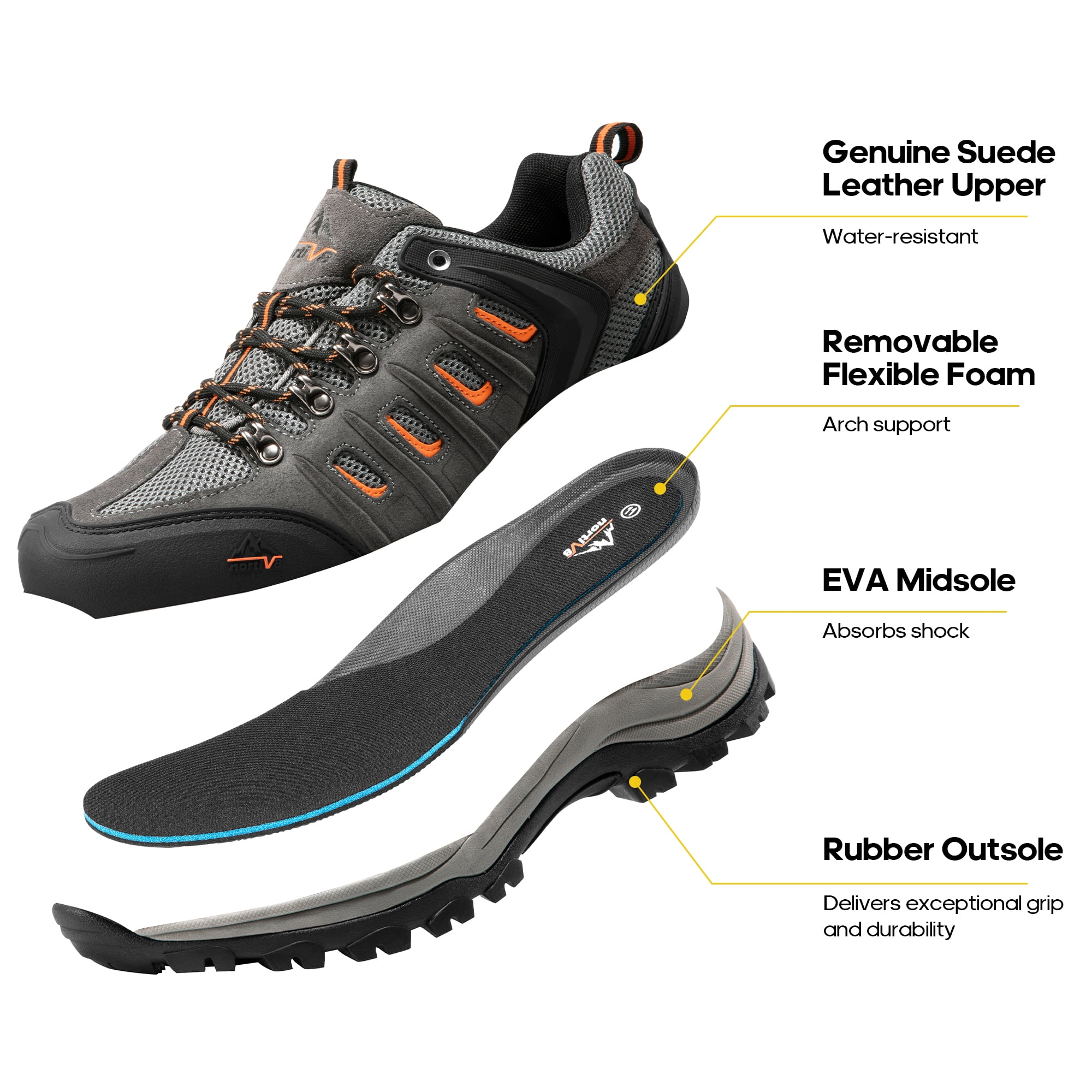 NORTIV 8 Men's Waterproof Leather Low-Top Hiking Shoes for Outdoor Trekking, Camping, and Walking