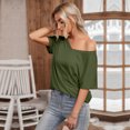 thumbnail image 3 of Camiseta suelta para mujer, manga corta, cuello en V, camisetas casuales sólidas de gran tamaño, tal Abanopi Verde/XX-grande, 3 of 7