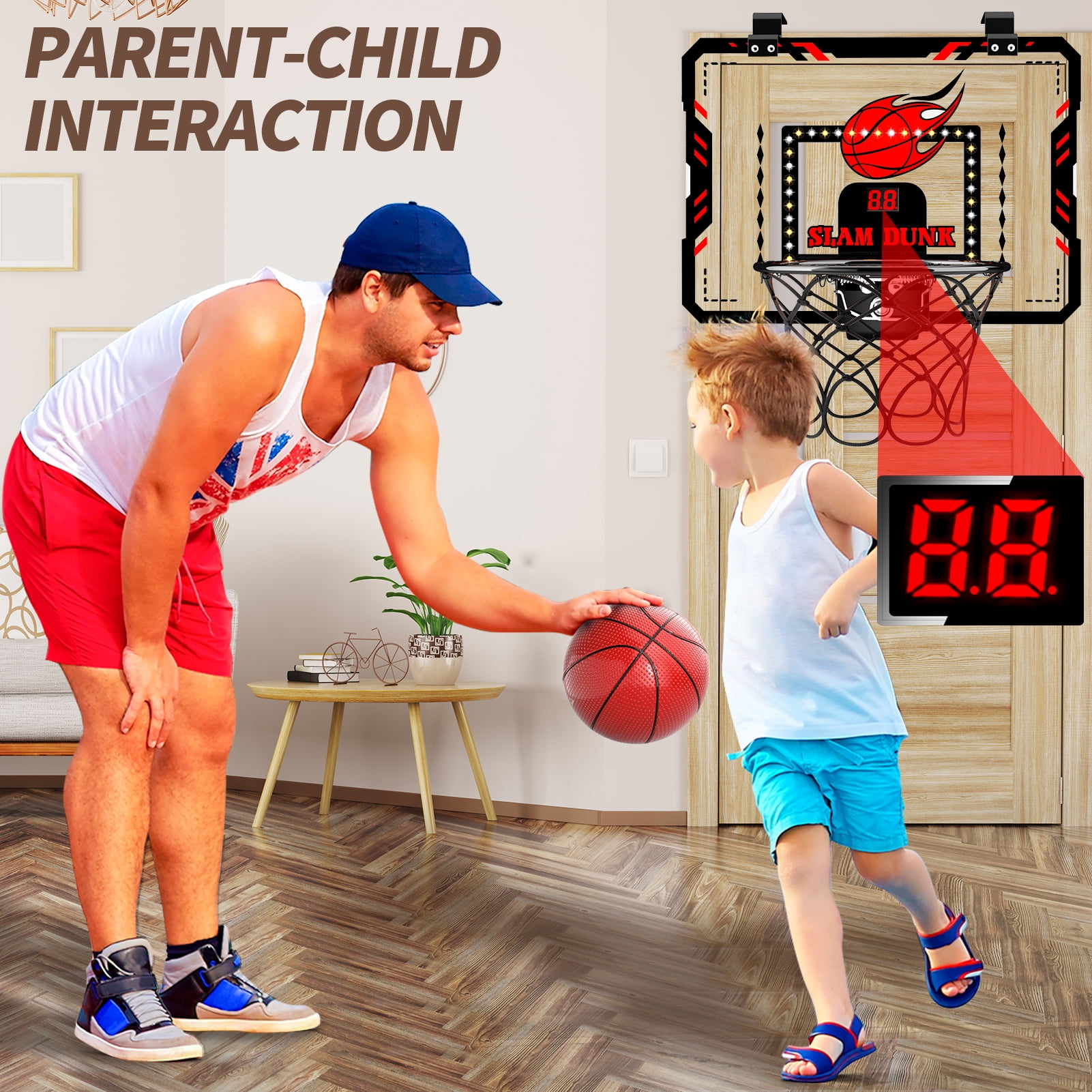 MAVOLIO Indoor Mini Basketball Hoop for Kids, over the door Toddler Basketball Toy with LED Scoring, Ideal Birthday Gift for Kids Boys 3-12