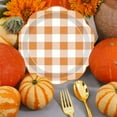 thumbnail image 5 of ACDANC Fall Harvest Paper Plates,Gingham Dessert Plates,9" Cake Salad Fruit Paper Plates,Disposable Autumn Theme Dinning Plates,Orange White Plaid Tableware,Thanksgiving Party Supplies,Bbq Picnic, 5 of 7