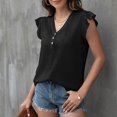 thumbnail image 5 of Women V Neck Button T-Shirt Blouse Soild Tops Summer Ladies Casual Loose Tee, 5 of 11