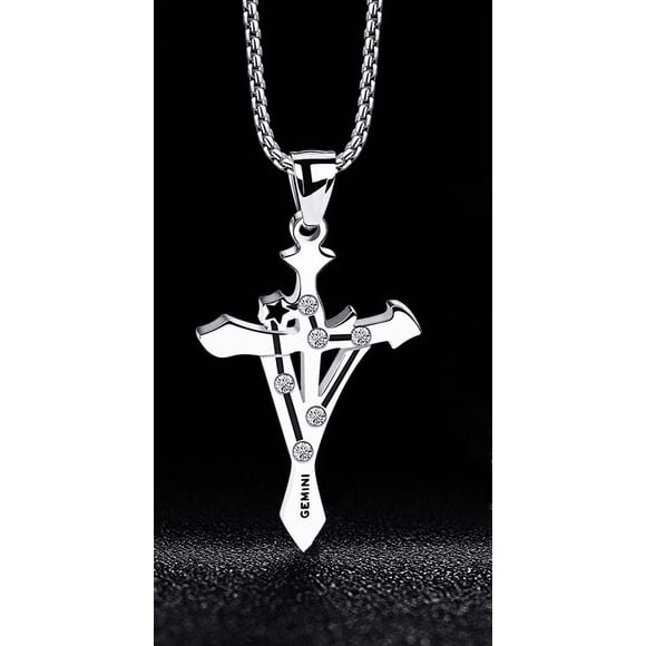 Wekity Gents stainless steel Stainless Steel CZ Horoscope Zodiac 12 Constellation Cross Pendant Necklace Birthday gift