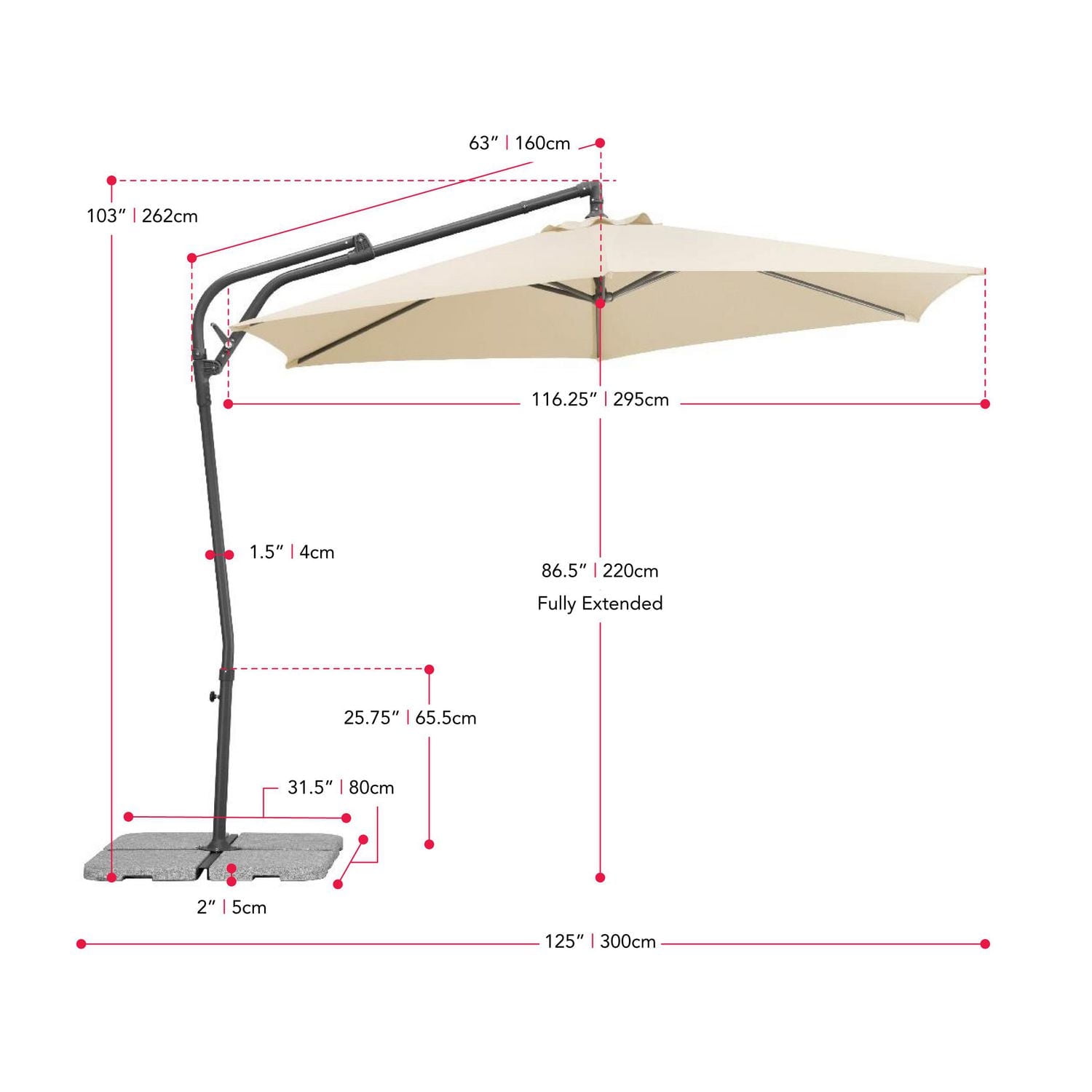 CorLiving Solward 10ft Cantilever Tilting Patio Umbrella with Steel Frame and 6 Support Arms