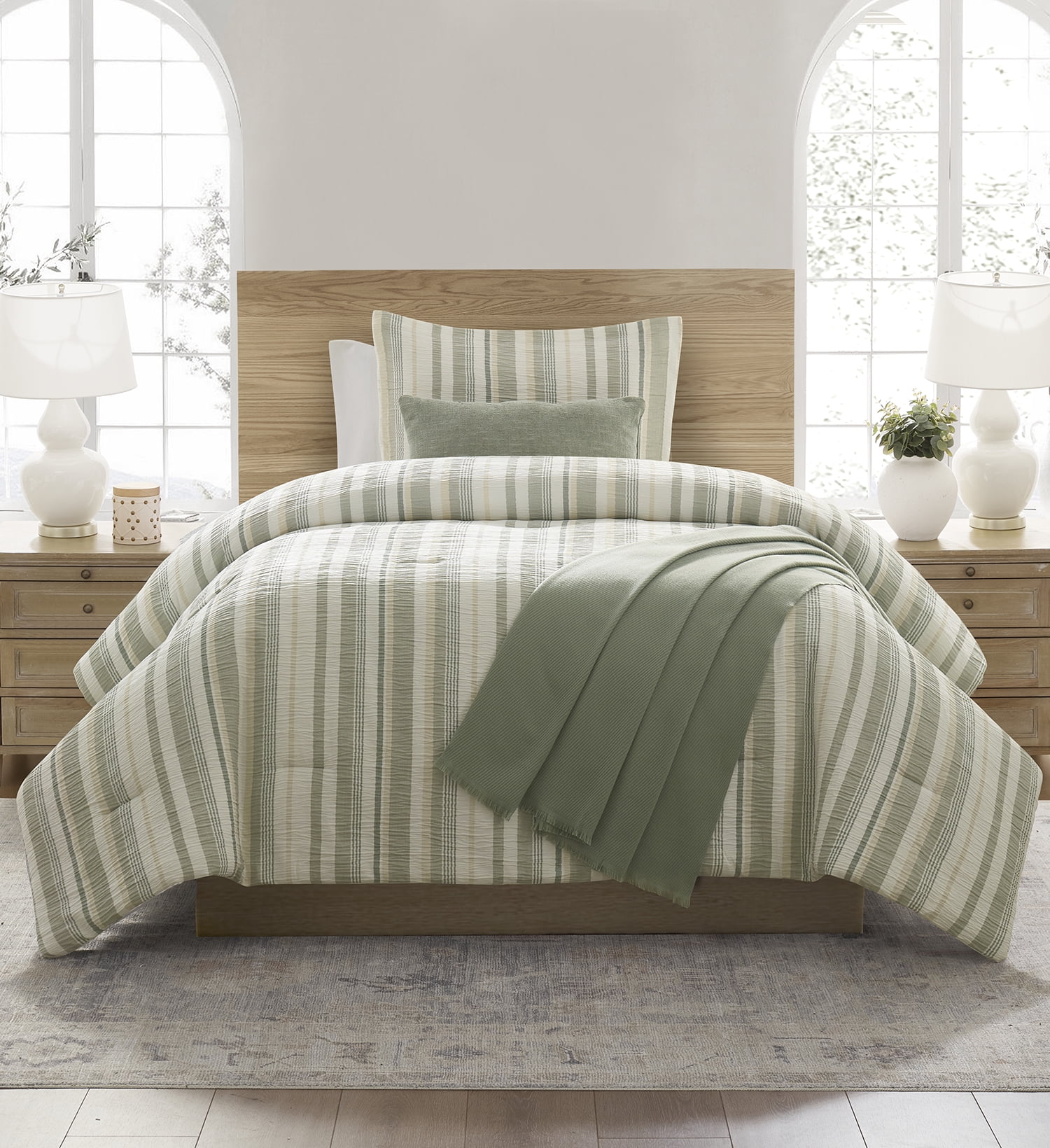 Mainstays Yarn Dyed Stripe 4-Piece Green Comforter Set, Twin/Twin XL