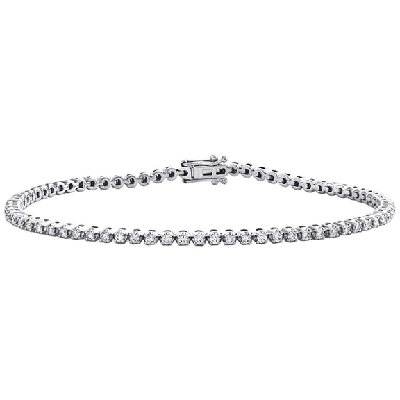 10K White Gold Round Diamond 4-Prong Tennis Link Bracelet 7" | 2.50mm | 1.20 CT.