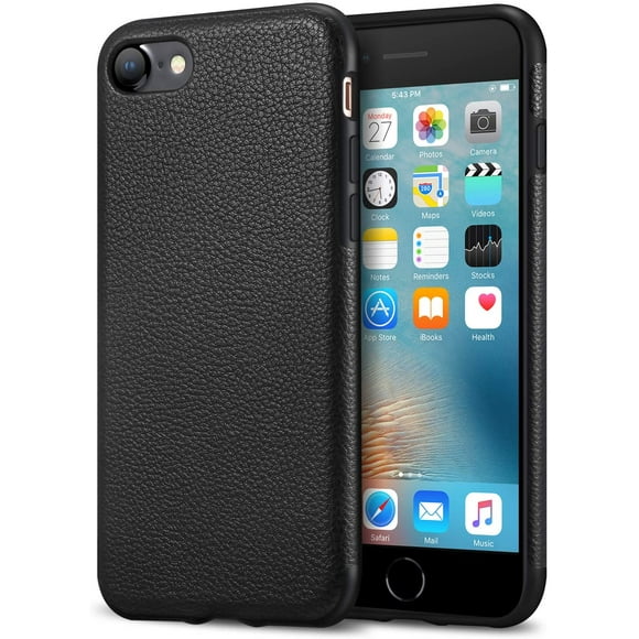 Tasikar Compatible with iPhone SE 2020 Case/iPhone 7 Case/iPhone 8 Case Leather and TPU Design Slim Case(Black)