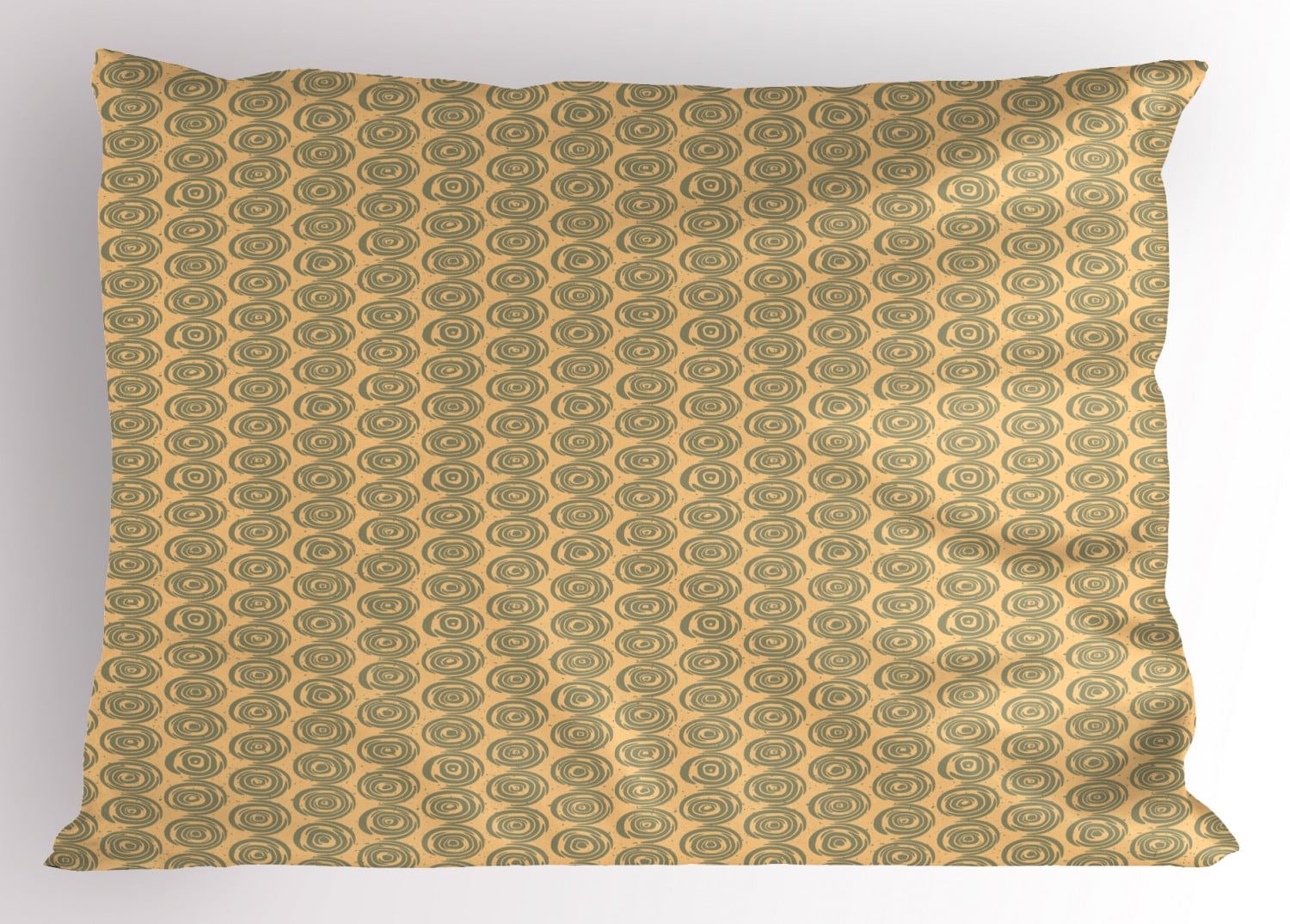 Earth Tones Pillow Sham Grunge Geometric Spiral Rings Circular Round Retro Abstract Motif, Decorative Standard Size Printed Pillowcase, 26 X 20 Inches, Pale Orange Reseda Green, by Ambesonne