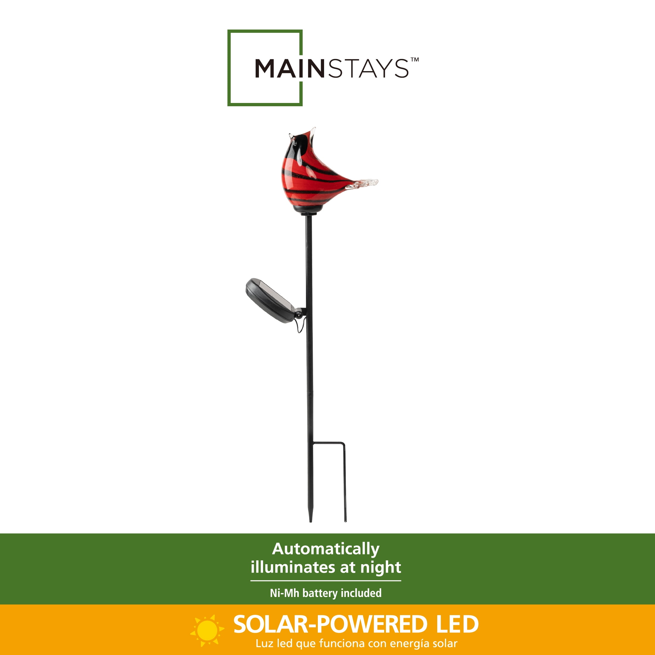 Mainstays Solar Red Bird Garden Stake with Glass LED Light