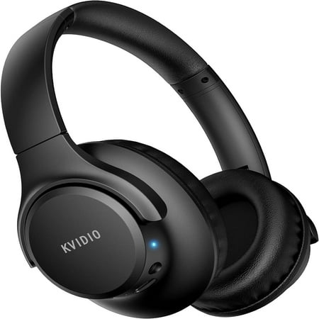 KVIDIO [Updated Bluetooth Headphones Over Ear 65 Hours Playtime Wireless Headphones with Microphone Foldable Lightweight Headset with Deep Bass HiFi Stereo Sound for Travel Work Cellphon
