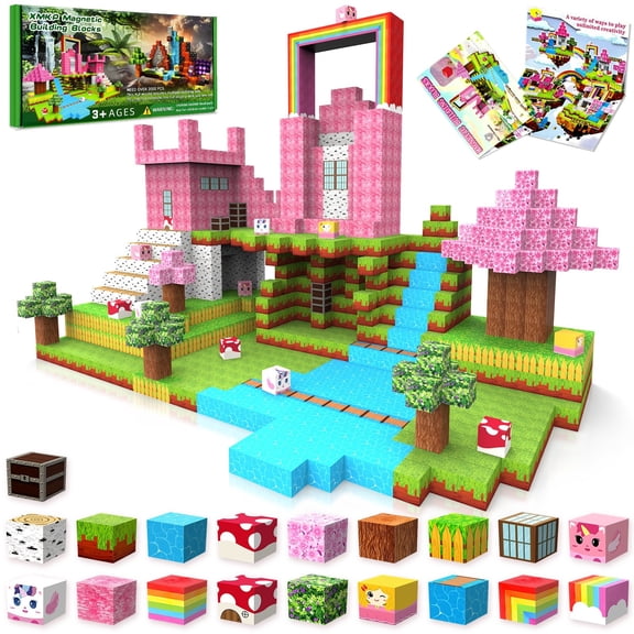 Magnetic Blocks Building Toys for Boys & Girls, 100PCS Building Blocks with Magnificent Unicorn House, Ideal Building & Construction STEM Toys Gifts for Toddlers 3 Years Old