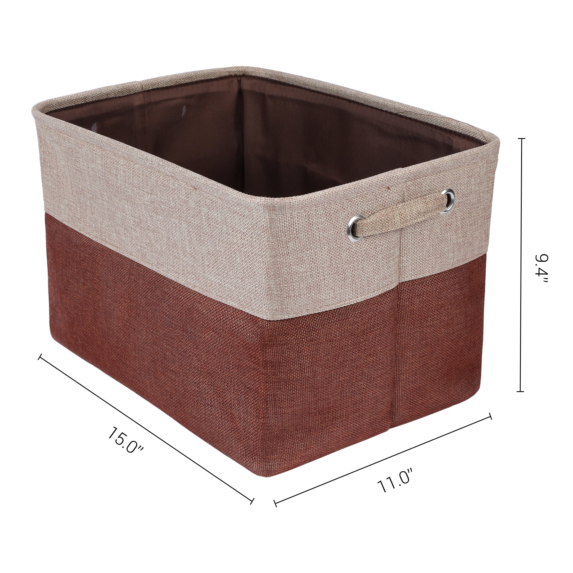 Unique Bargains Fabric Storage Bin with Handles 3 Pcs Brown 15*11*9.4in