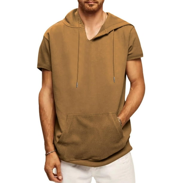 pstuiky camisetas de hombre, Blusa informal de manga corta con capucha y bolsillo para hombre camisetas de hombre l