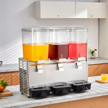 BENTISM Commercial Beverage Dispenser, 20.4 Qt 18L 3 Tanks Ice Tea Drink Machine, 680W 304 Stainless Steel Juice Dispenser with 41℉-53.6℉ Thermostat Controller, for Cold Drink Restaurant Party